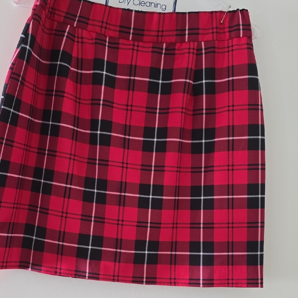 Naked Wardrobe Red and Black Plaid Pencil Skirt